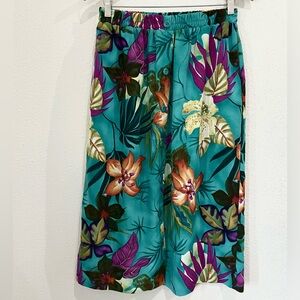 Vintage Mod Colorful Tropical Maxi Skirt Retro Stretch Kitschy Button Front